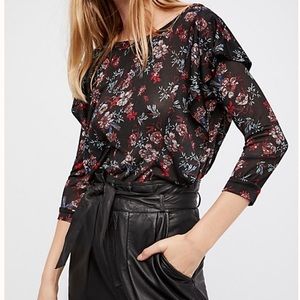 Free People Dock Street Top Floral Ruffle Sleeve